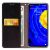 Oppo Reno 14F / 14 FS 5G pénztárca telefontok, nyitva bankkártyával és bankjeggyel a rekeszekben, fekete műbőr dizájn