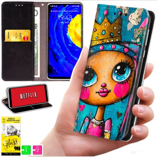 Realme Note 70T pénztárca tok - BLUEMOOUN borítóminta + 9H üveg