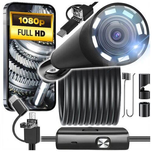 LTC 1080p Full HD endoszkóp kamera USB-C/Micro-USB csatlakozással, 8 mm-es lencsével, tekercselt kábellel és tartozékokkal - Endoszkóp