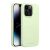 Roar Cloud Skin világoszöld szilikon tok iPhone 17 Pro-hoz, iPhone-nal együtt, elölnézetben, kiemelve a teljes képernyős láthatóságot.
