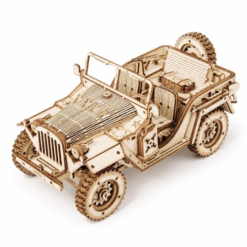 ROKR 3D fa puzzle katonai terepjáró, szögből nézve fehér háttéren - 3D puzzle
