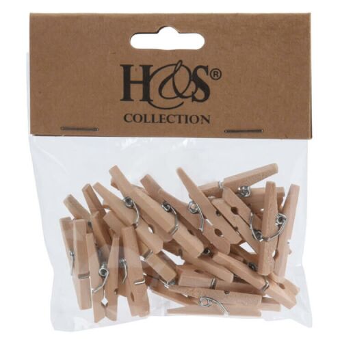 H&S Collection 24 darabos natúr mini dekorációs fa csipesz átlátszó műanyag csomagolásban - Dekorcsipesz