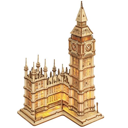Rolife 3D fa puzzle világító Big Bennel, részletgazdag építészeti modell készlet, tökéletes otthoni dekorációnak - 3D puzzle