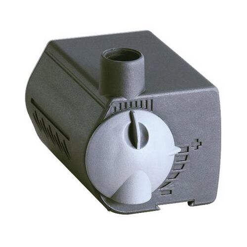 Sicce MiMouse szobaszökőkút szivattyú, 300 l/óra, 0.5m emelőmagasság, sötétszürke világosszürke áramlásszabályzóval, döntött nézet fehér háttérrel - Kerti szivattyú