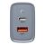 Elölnézet a Tactical Microgrid 45W GaN USB-C és USB-A gyorstöltő fali adapterről szürke színben, csatlakozókkal