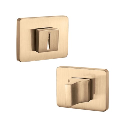 Téglalap alakú LP2 GOLD WC-tábla szálcsiszolt arany kivitelben, Zamak ötvözetből, modern fürdőszobai szerelvény designnal - Ajtógomb és kilincs