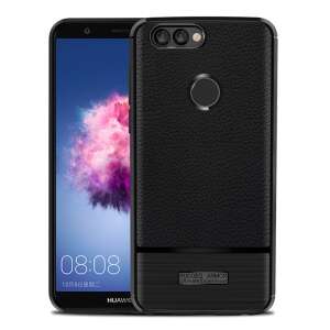 Husa din spate pentru telefon din cauciuc / silicon (efect de piele, periata) Neagra [Huawei P Smart (Enjoy 7S)] (5996457756186)