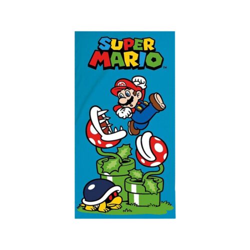 Super Mario strandtörölköző Super Mario, Piranha Plant és Buzzy Beetle karakterekkel, kék alapon - Fürdetési kellék