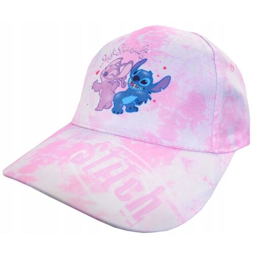 STITCH STICZ lányka rózsaszín márvány baseballsapka 52 D076S Stitch és Angel mintával, szögből nézve - Gyerek baseball sapka, kalap