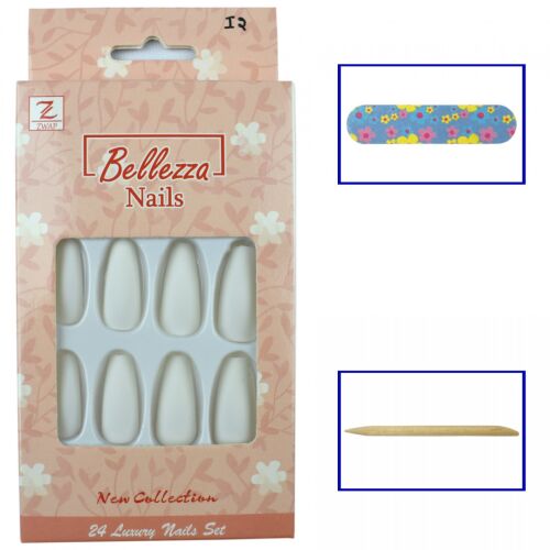 Bellezza Nails BALERINA MATT 24 darabos felragasztható műköröm tipp készlet körömreszelővel és narancsfapálcával a gyors manikűrhöz - Műkörmös eszköz