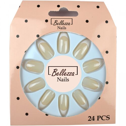 Bellezza Nails FRANCIA MŰKÖRÖM TIPPEK készlet 24 natúr színű mandula alakú műkörömmel a csomagolásban - Műköröm tip