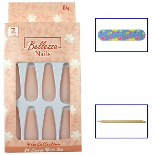 Bellezza Nails matt hosszú balerina műkörmök szett csomagolásban körömreszelővel és manikűrpálcikával azonnali manikűrhöz B4 - Műköröm tip