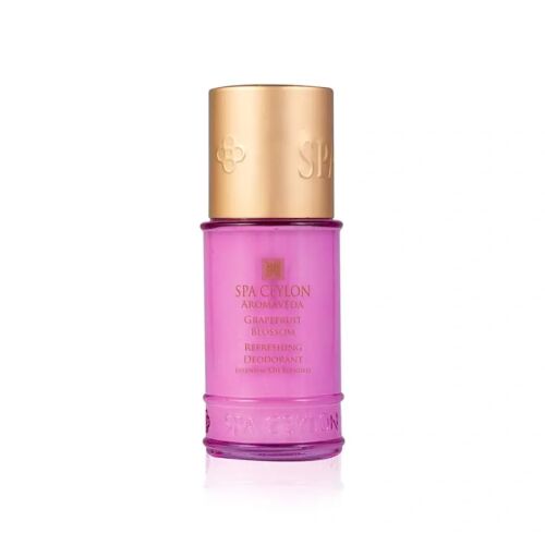 Spa Ceylon Aromaveda Grapefruit Blossom frissítő golyós dezodor rózsaszín és arany flakonban, fehér háttérrel 
