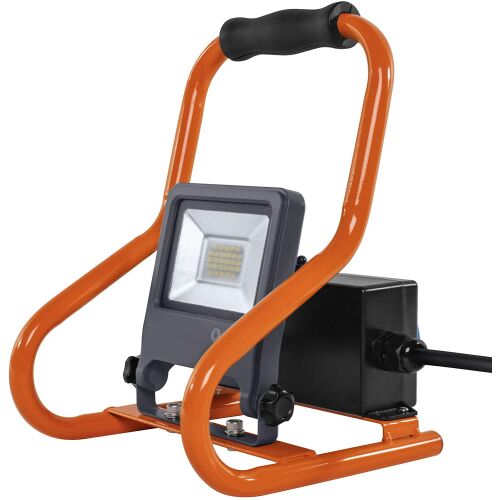 Ledvance 20W LED R-Stand munkahelyi reflektor narancssárga kerettel, 1700lm, 4000K, IP44, ferde nézetben - Reflektor és munkalámpa