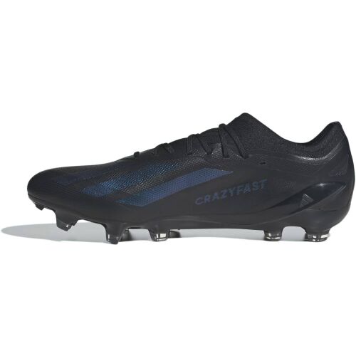 Adidas X Crazyfast.1 FG férfi focicipő, fekete 'CRAZYFAST' felirattal, elölnézet fehér háttéren - Férfiaknak