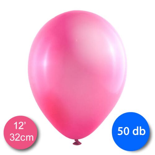 Lufi (metál) pink lufi, 32cm átmérőjű, 50 darabos csomag, levegővel vagy gázzal tölthető, party dekoráció 