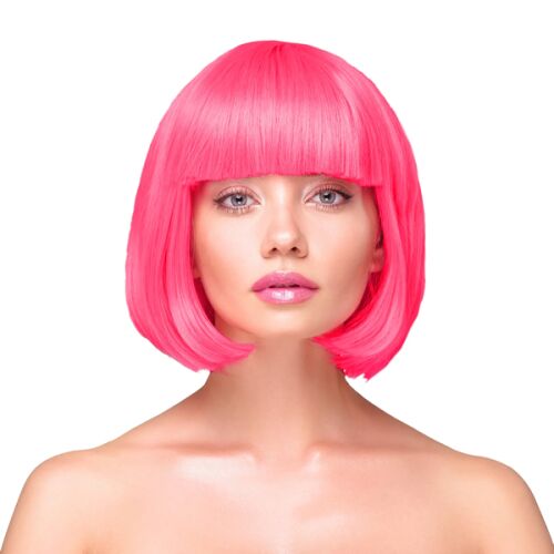 Neon pink rövid bob paróka modellen, ideális partikra és jelmezekhez - Paróka
