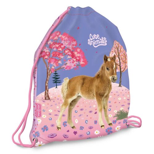 Ars Una Cute Animals Horse tornazsák 32x42cm, csikóval virágos réten, rózsaszín fákkal, lila háttérrel, gyerekeknek - Divat és öltözködés
