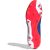 Alsó nézet az Adidas Predator League Laceless FG focicipőről, piros talppal, fehér és kék részletekkel, FG stoplikkal