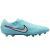 Világoskék Nike Tiempo Legend 10 Elite AG-Pro focicipő, oldalnézetből, fehér Nike pipa rózsaszín részlettel, műfüves pályára