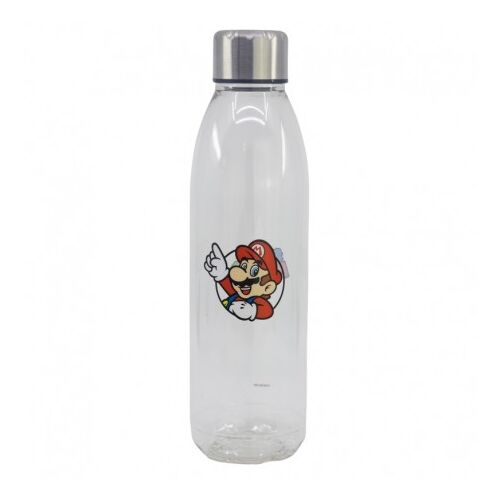 VIZES ÜVEG 980 ML Super Mario átlátszó kulacs ezüst kupakkal és Mario karakter ábrával, ideális gyerekeknek és mindennapi használatra - Kulacs