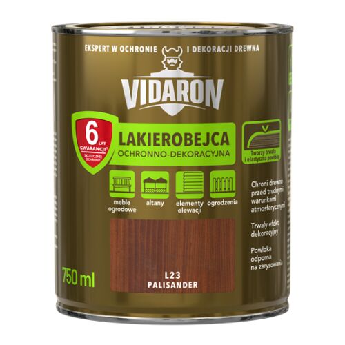 Vidaron rózsafa pác L23 750ml, védő és dekoratív lakkpác fára, karcálló, UV és időjárás elleni védelem fára, kerti bútorokra és kerítésekre - Felületkezelő szer