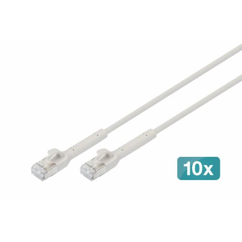 DIGITUS Cat 6A F/FTP réz patch kábel, 1.5m szürke, két kábelt mutat RJ45 csatlakozókkal, 10 darabos csomag jelzés 