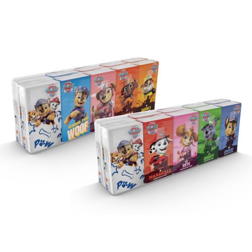 Kartika Paw Patrol 3 rétegű papírzsebkendő, többcsomagos kiszerelés különböző Mancs őrjárat szereplőkkel, mint Chase, Marshall, Skye, Rocky és Rubble, ideális gyerekek mindennapi használatára - Papír zsebkendő