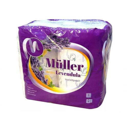 Müller Mézes Levendula 3 rétegű toalettpapír, 8 tekercs, csomagolva - Müller