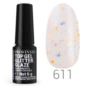 Profinails Top Gel Glitter Glaze No. 611, LED/UV körmöző zselé, 6g, fixálásmentes, csillámos fedőlakk, nem kell törölni - Profinails