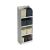Display shelf with beige and dark blue jute storage boxes with lids