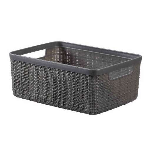 Jute S size storage basket in graphite grey, woven plastic, with handles