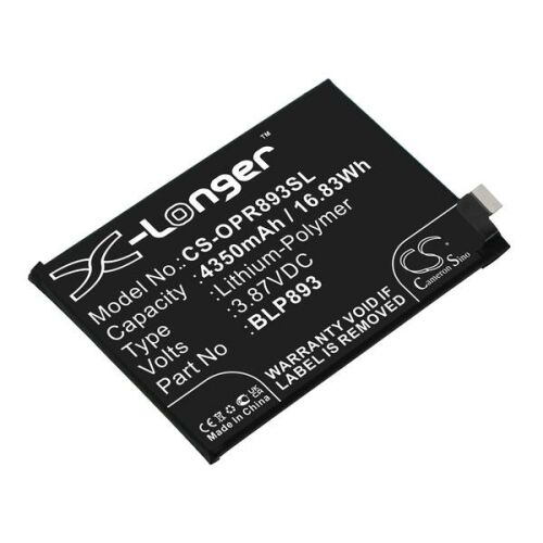 BLP893 4350 mAh Lítium-Polimer okostelefon csere akkumulátor az X-Longer márkától, döntött nézetben, modell számmal, kapacitással és feszültség specifikációkkal, fehér háttér előtt - Mobiltelefon akkumulátor