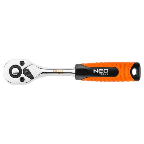 NEO Tools 3/8 racsnis kulcs 210mm ergonómikus bimateriál markolattal, króm-vanádium acél testtel és 45 fogas króm-molibdén acél kilincsművel. - Csavarkulcs