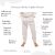 Infografika, amely a Moniel növekvő gyerek melegítőnadrág jellemzőit mutatja világos bézs színben, egy gyermek lábával illusztrálva. Cseh nyelvű szöveg.