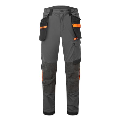 EV4 Stretch Holster nadrág Metal Grey Short 41, strapabíró munkásnadrág számos zsebbel és térdvédővel fehér háttér előtt - Munkásnadrág