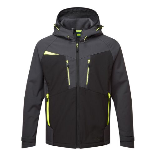 DX4 Softshell Kabát metál szürke színben, L méret, sárga díszítéssel, munkaruházatnak alkalmas - Munkakabát
