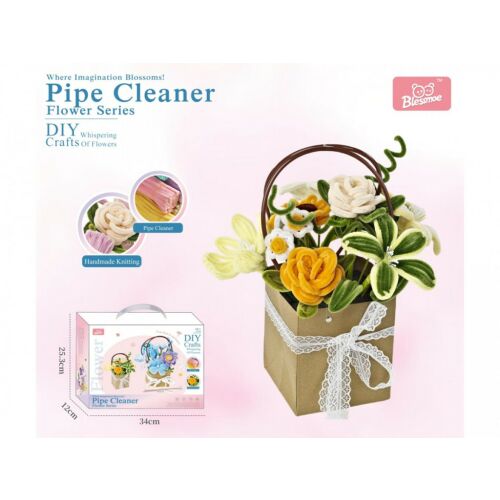 Csináld magad csokor virágkészlet Pipe Cleaner Flower Series DIY kreatív készlet gyerekeknek csomagolással és elkészült csokorral, kézzel készített kézműves termékek, Blessmoe márka 