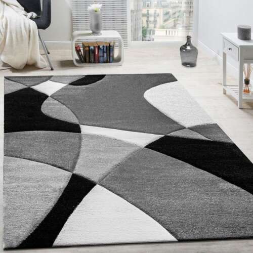 Geometrische Linien schwarz und weiß Teppich, Modell 20668, 60x110cm