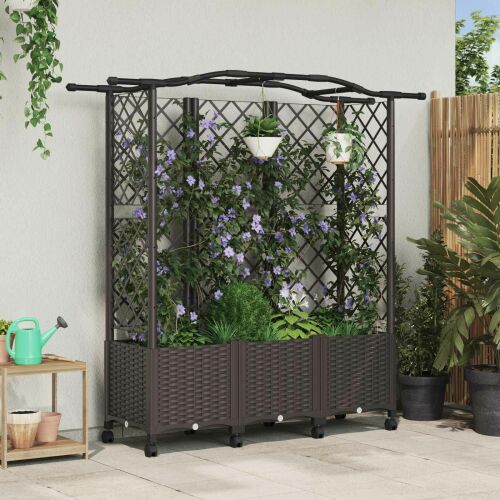 Magasított Ágy Trellis-szel és Tetővel Barna 163 x 40 x 144 cm 166698530 - Kertépítés