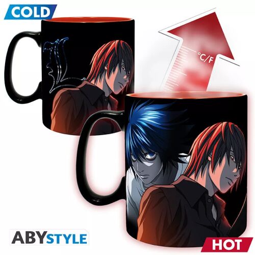 ABYstyle Death Note hőre változó bögre, hidegen Light Yagami és Ryuk, melegen L és Light karakterekkel 