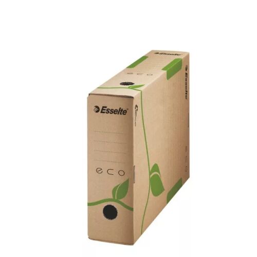 Esselte Eco 8cm barna archiváló doboz A4-es dokumentumokhoz, döntött nézet fehér háttéren - Archiváló doboz