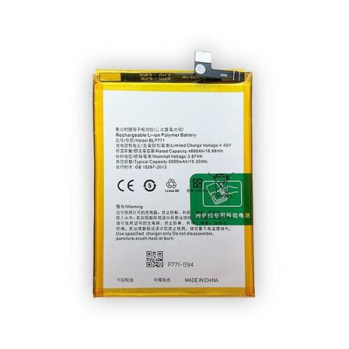BLP771 5000 mAh Li-ion polimer utángyártott mobiltelefon akkumulátor, specifikációkkal és figyelmeztető feliratokkal fehér háttéren - Mobiltelefon akkumulátor