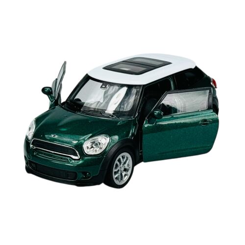 WELLY MINI COOPER S PACEMAN zöld 1:34 méretarányú modell autó mindkét ajtaja nyitva, elölről 3/4 nézet - Játék autó
