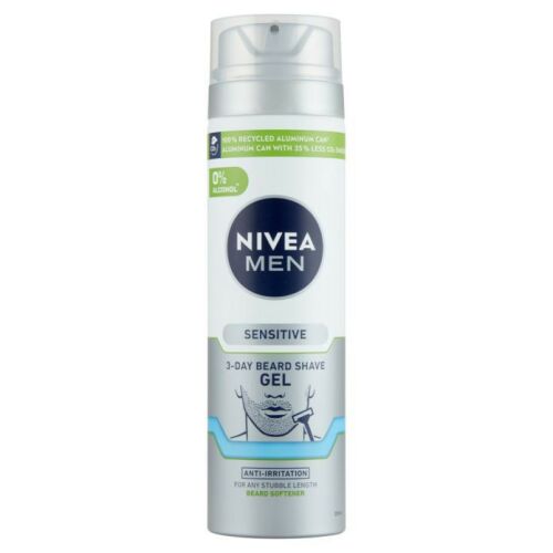NIVEA MEN Sensitive 3-Day Beard borotvagél 200 ml, irritáció elleni és borostapuhaító hatással, 0% alkohol tartalommal, újrahasznosított alumínium flakonban - Borotvahab