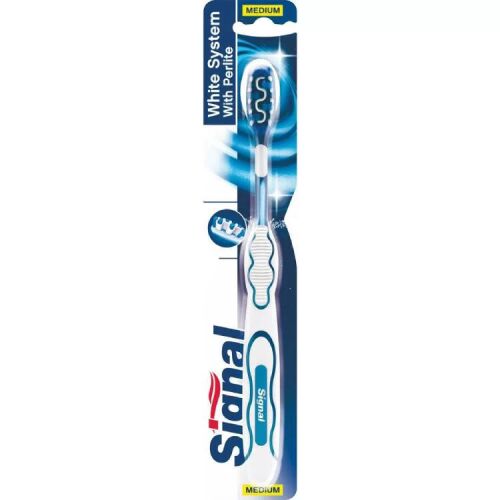 SIGNAL White Now White System Medium fogkefe csomagolásban, Perlite technológiával a fehérítésért, szájhigiéniai termék - Fogkefe