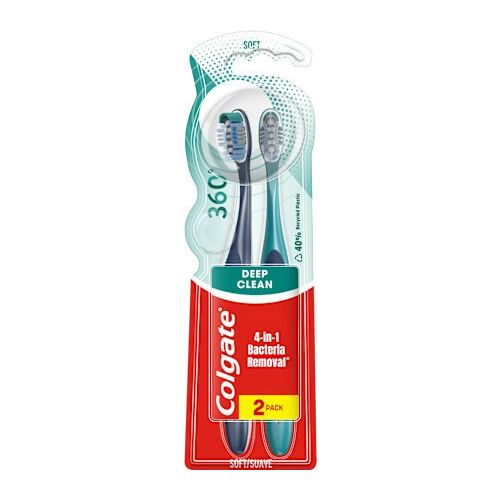 Colgate 360 Deep Clean soft Duo fogkefék, 2 darabos csomagolásban, 4 az 1-ben baktériumeltávolításhoz és mélytisztításhoz - Fogkefe
