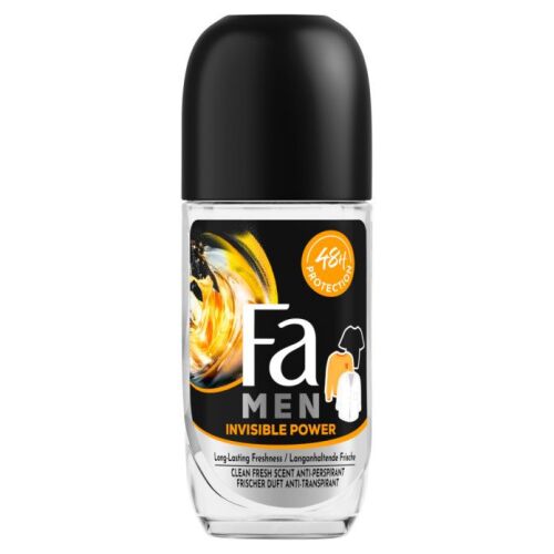 Fa Men Xtreme Invisible Power izzadásgátló roll-on 50 ml, fekete kupakkal, 48 órás védelemmel, tiszta friss illattal, és láthatatlan a ruhákon - Fa