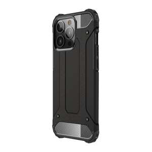 Fekete Defender telefontok Apple iPhone 13 Pro-hoz, ütésálló, légpárnás sarkokkal, szilikon belsővel, fémhatással - Apple