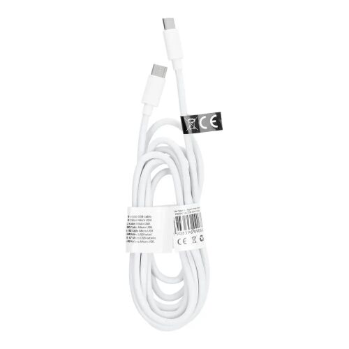 USB-C to USB-C cable, 60W Power Delivery, 2m long, white